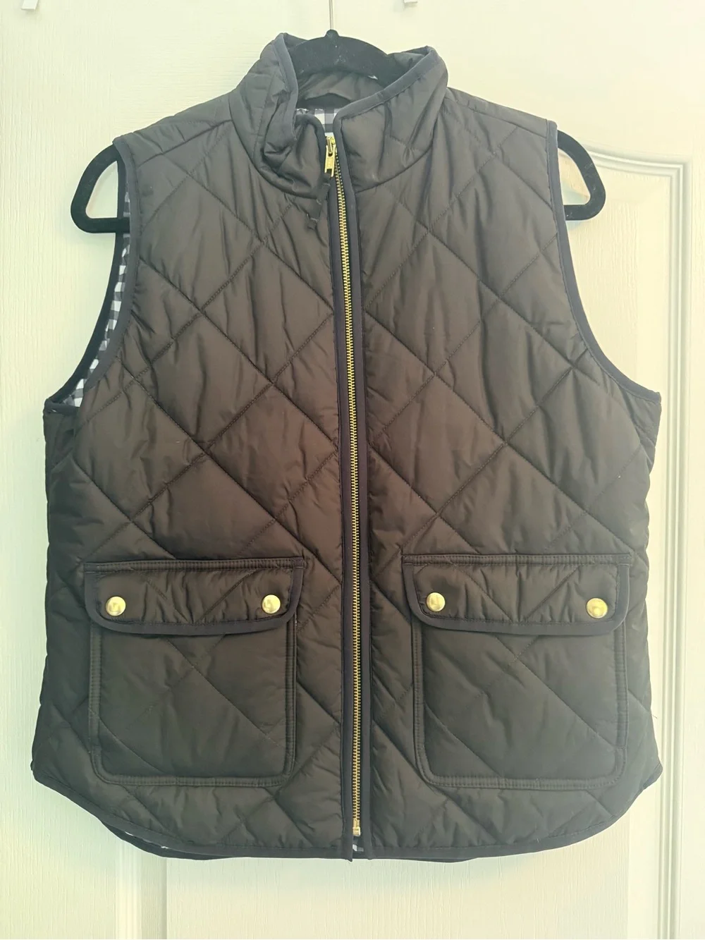 J. Crew Quilted Black Puffer Vest with Gold Hardware